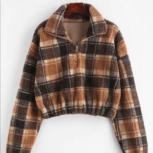 Plaid Crop Faux Fur Sweatshirt